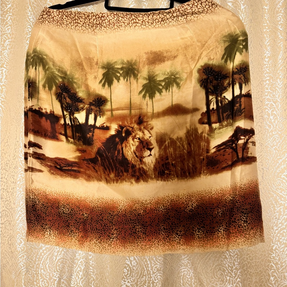 Lion Print Skirt in Brown and Cream